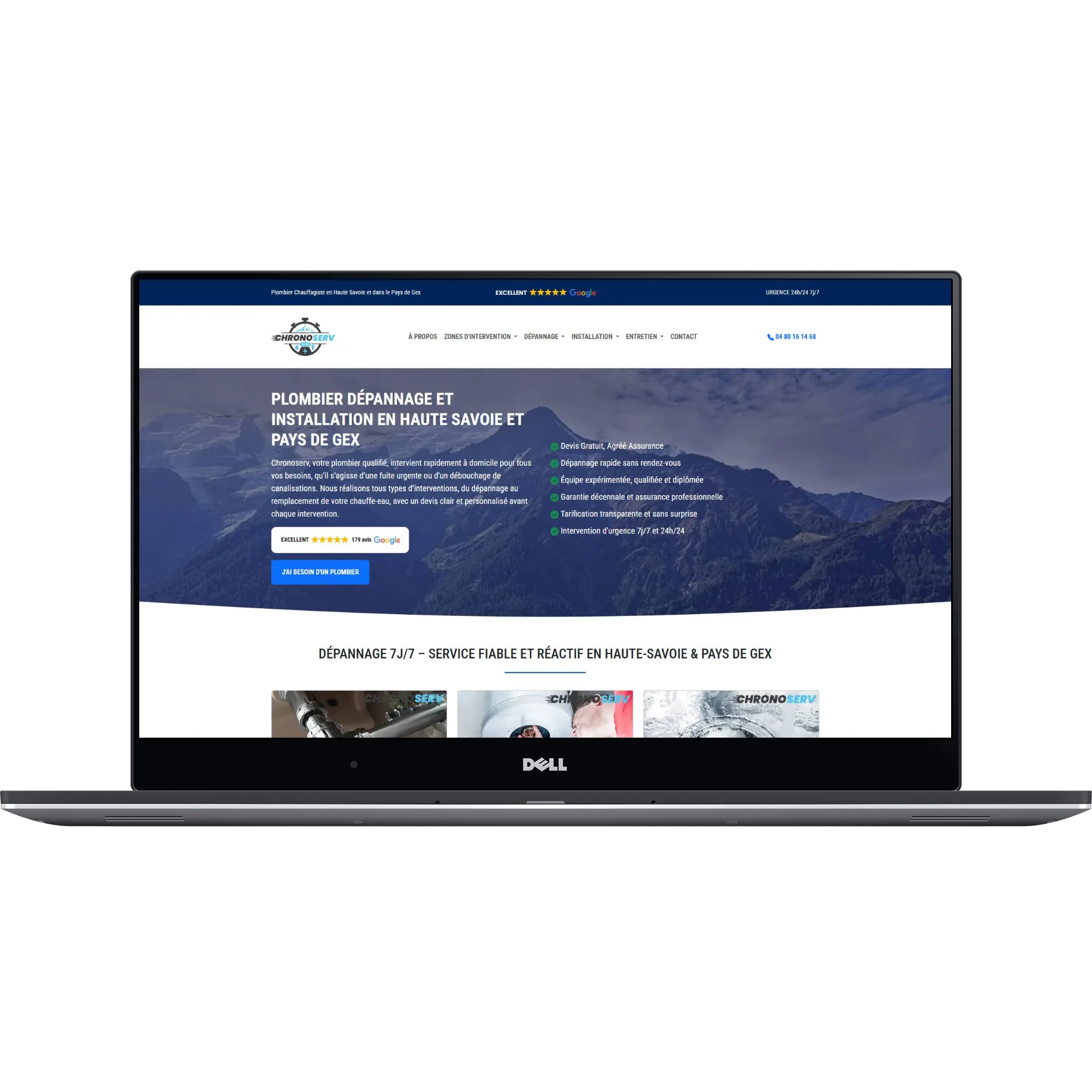 Capture d'écran du site Chronoserv 7401 sur ordinateur