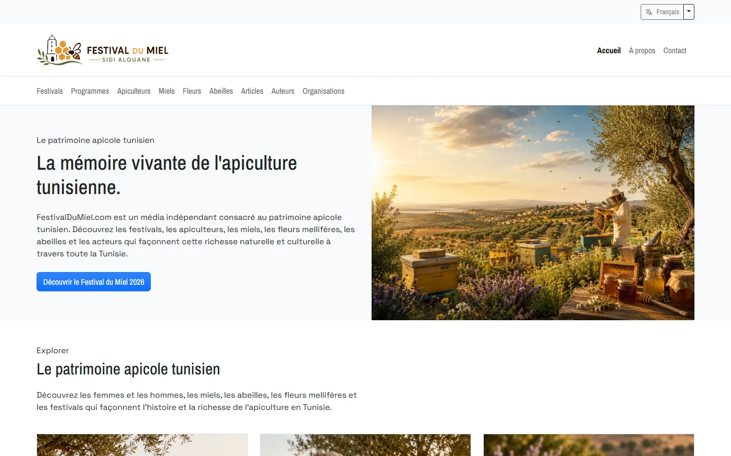 Page d'accueil de Festival Du Miel affichée sur ordinateur