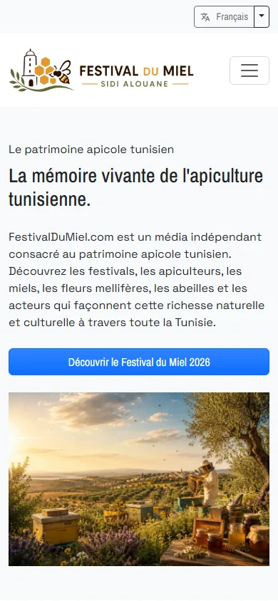 Page d'accueil de Festival Du Miel affichée sur mobile
