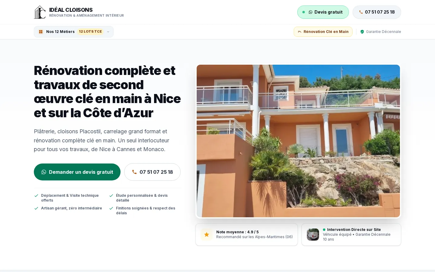 Capture desktop du projet Idéal Cloisons