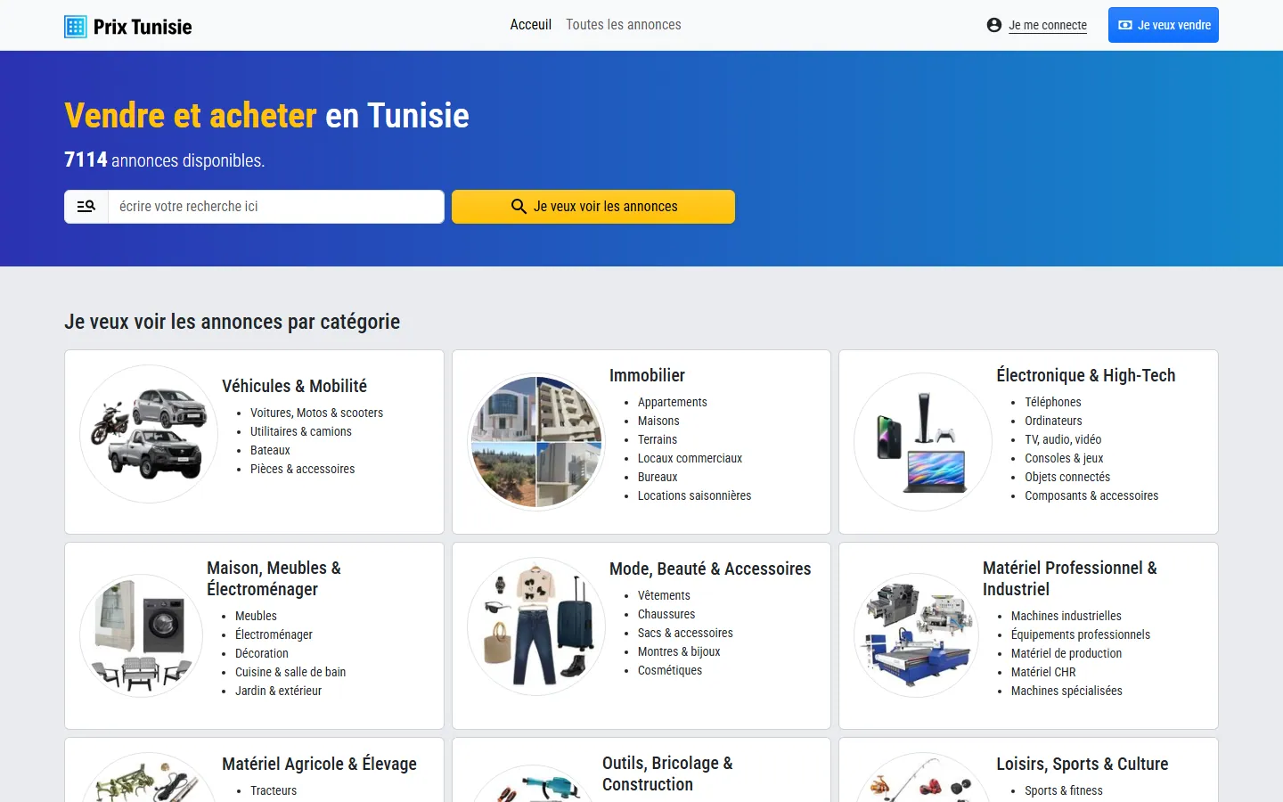 Capture desktop de la page d'accueil de Prix Tunisie