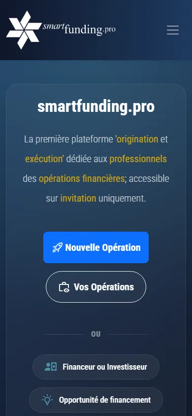 Page d'accueil de SmartFunding.pro affichée sur mobile