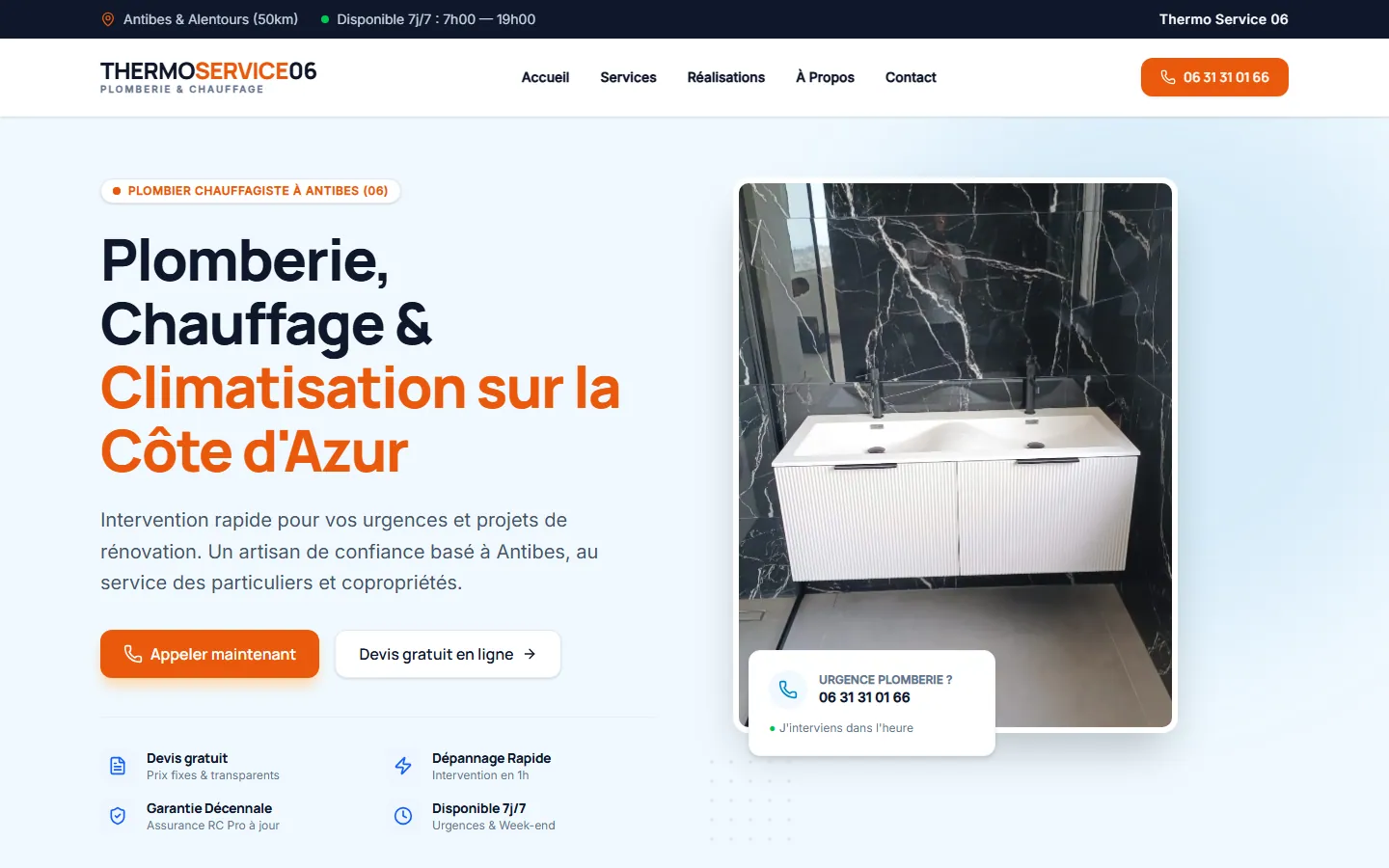 Capture desktop de la page d'accueil de Thermo Service 06